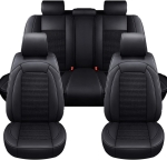 Комплект луксозна тапицерия кожа с текстил, Черна за предна и задна седалка Клас А