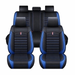 Комплект луксозна кожена тапицерия, Черна със син шев за предна и задна седалка Клас А