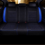 Комплект луксозна кожена тапицерия, Черна със син шев за предна и задна седалка Клас А