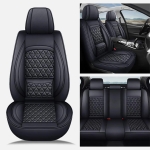 Комплект луксозна кожена тапицерия с вградена лумбална опора, Черна за предна и задна седалка Клас А