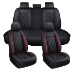 Комплект луксозна кожена тапицерия, Черно с червено за предна и задна седалка Клас А