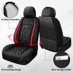 Комплект луксозна кожена тапицерия, Черно с червено за предна и задна седалка Клас А