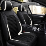 Луксозна автотапицерия кожа с текстил, Черна с бял кант за предна и задна седалка Клас А