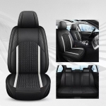 Луксозна автотапицерия кожа с текстил, Черна с бял кант за предна и задна седалка Клас А