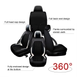 Луксозна автотапицерия кожа с текстил, Черна с бял кант за предна и задна седалка Клас А