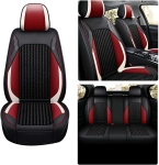Комплект луксозна кожена тапицерия с текстил, Черна с червен и бял акцент за предна и задна седалка Клас А