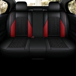 Комплект луксозна кожена тапицерия с текстил, Черна с червен и бял акцент за предна и задна седалка Клас А