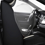 Комплект луксозна кожена тапицерия с текстил, Черна с червен и бял акцент за предна и задна седалка Клас А