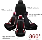 Комплект луксозна кожена тапицерия с текстил, Черна с червен и бял акцент за предна и задна седалка Клас А