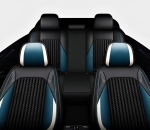 Комплект луксозна тапицерия кожа с текстил, Черна с бял и син акцент за предна и задна седалка Клас А