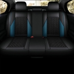 Комплект луксозна тапицерия кожа с текстил, Черна с бял и син акцент за предна и задна седалка Клас А