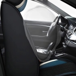 Комплект луксозна тапицерия кожа с текстил, Черна с бял и син акцент за предна и задна седалка Клас А