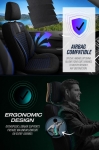 Комплект луксозна универсална тапицерия PANDA DETROIT – Еко кожа и текстил, Черно/Синьо, За предни и задни седалки