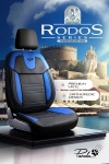 Комплект луксозна универсална тапицерия PANDA RODOS – Еко кожа и текстил, Черно/Синьо, За предни и задни седалки
